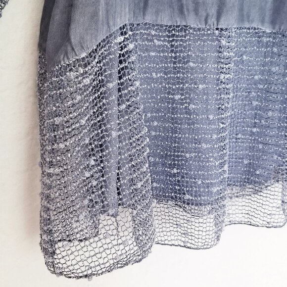 Saks Fifth Avenue Silk Blend Blouse S Blue Gray Crochet Sequins Italy Lagenlook - Picture 10 of 16